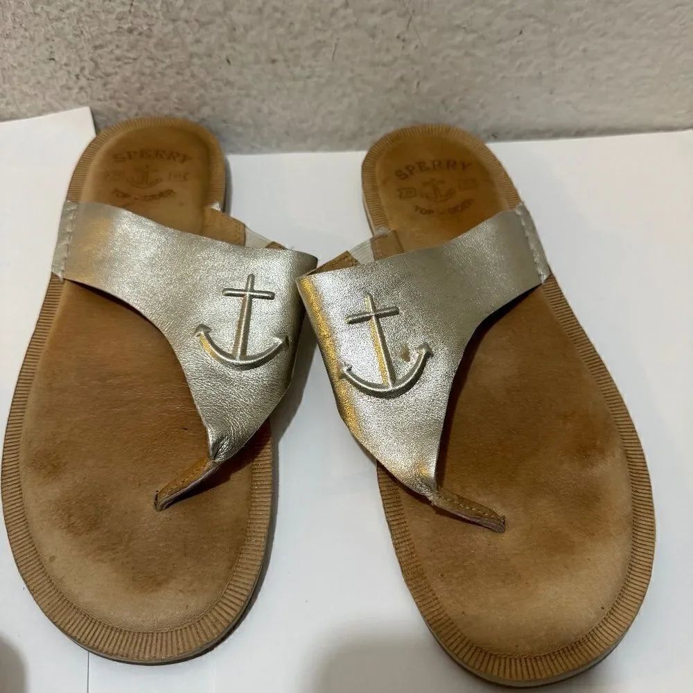 Sperry Top-Sider Women's Size 11 Nautical Leather Thongs gold
